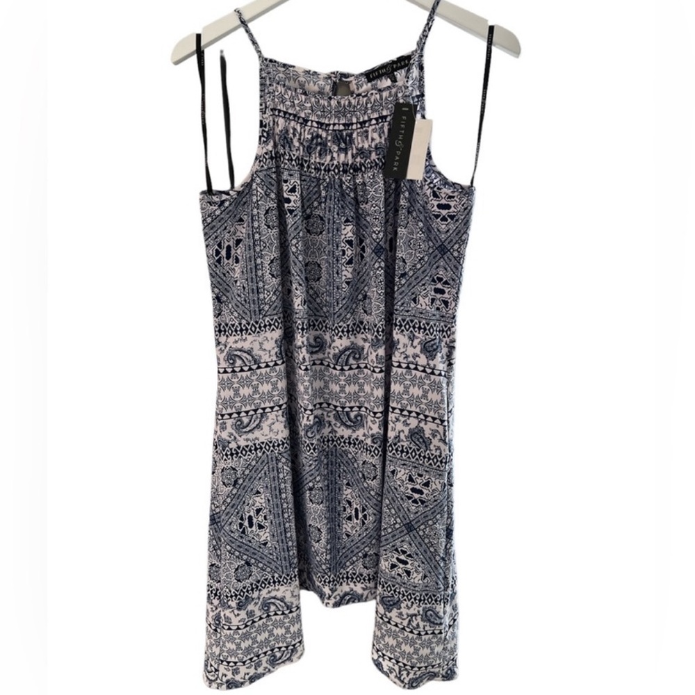 Fifth & Park Womens Sleeveless Dress, NWT, Size-M, Color-Navy/White